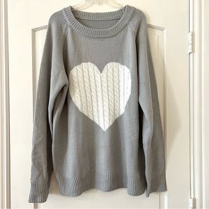 Gray Sweater with White Cable Knit Heart XXL